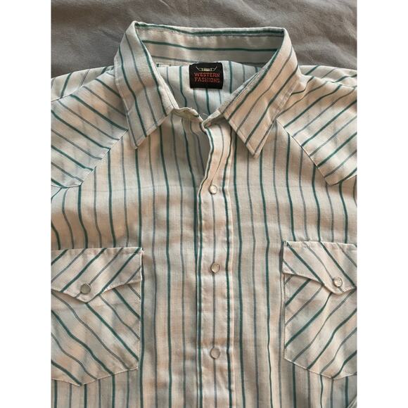 Vtg. Western Fashions White with Green striping Long Sleeve Shirt - Picture 3 of 8